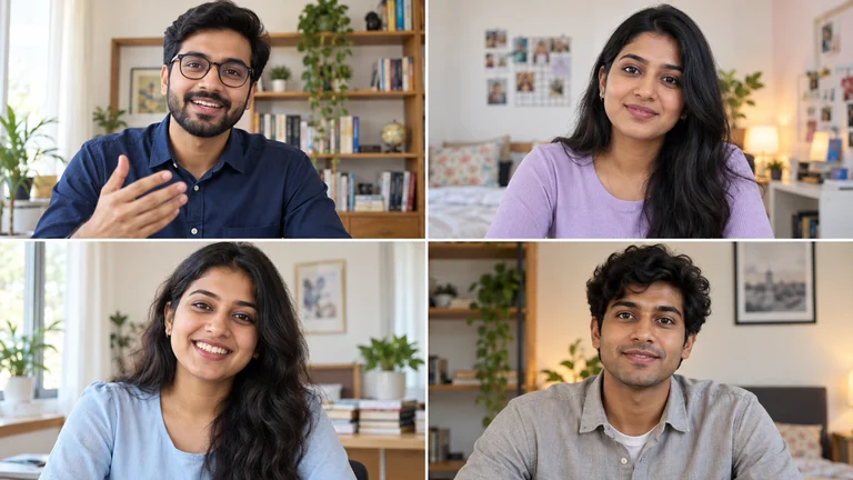 A tutor and three learners in a group video lesson