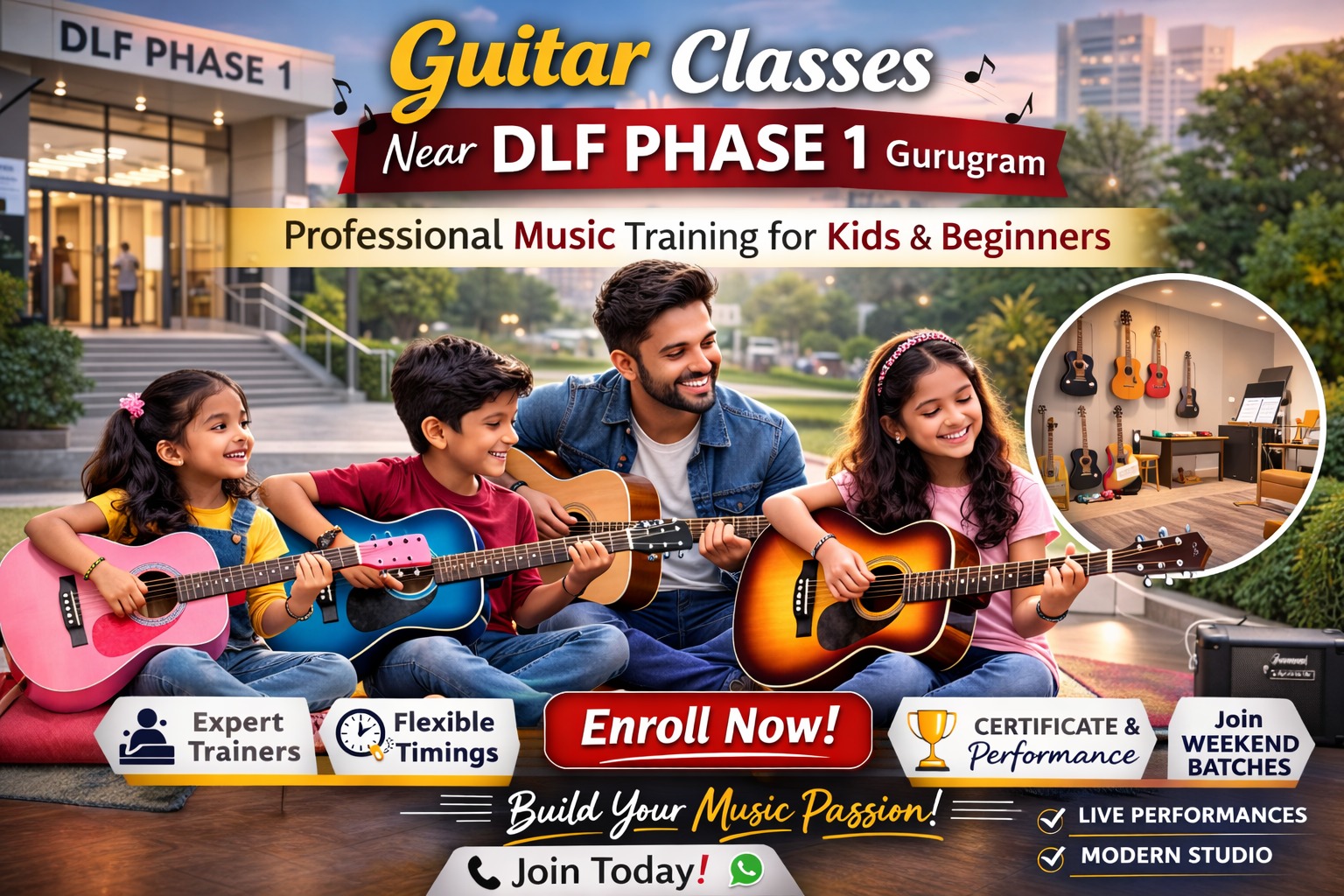 Guitar Classes Near DLF Phase 1 Gurugram – Professional Music Training for Kids, Beginners & Adults